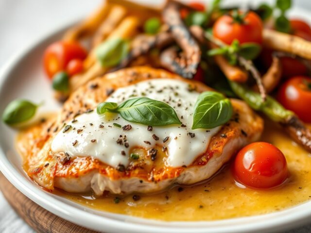 Kip ‘Caprese’ met krokante verpakte groenten