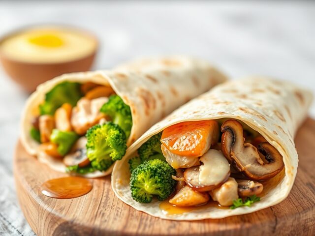Kip-groenten wrap met honing-mosterd(voor 6 wraps)