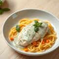Kip in basilicum-roomsaus
