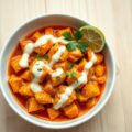 Kip in rode Thaise curry met een yoghonaise saus