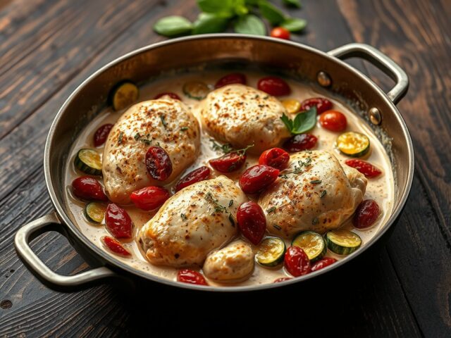 Kip met courgette en gedroogde tomaten