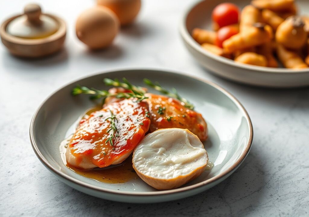 Kip met parmaham, AI-gegenereerde illustratie