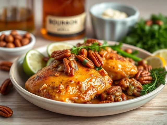 Kip met pecannoten en Bourbon — AI-gegenereerde illustratie
