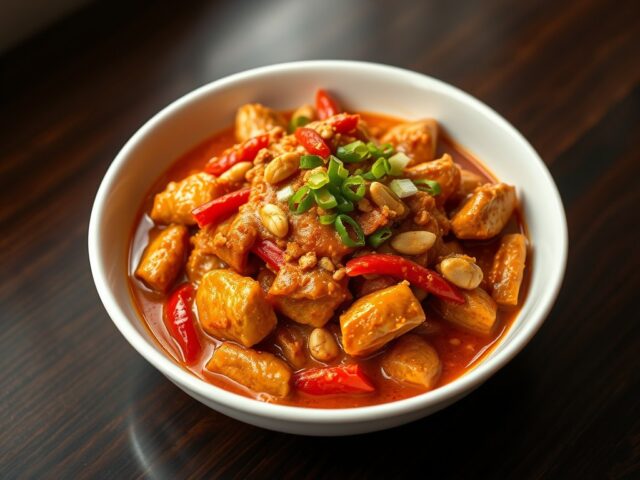 Kip met rode curry en cashewnoten