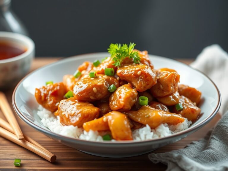 Kip met saus van gember, lenteui en sesamolie