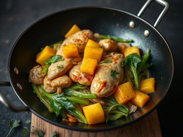 Kip met witlof en ananas uit de wok — AI-gegenereerde illustratie