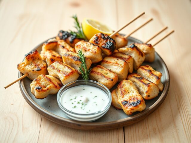 Kip op een Stokje met Citroen-Yoghurt Saus