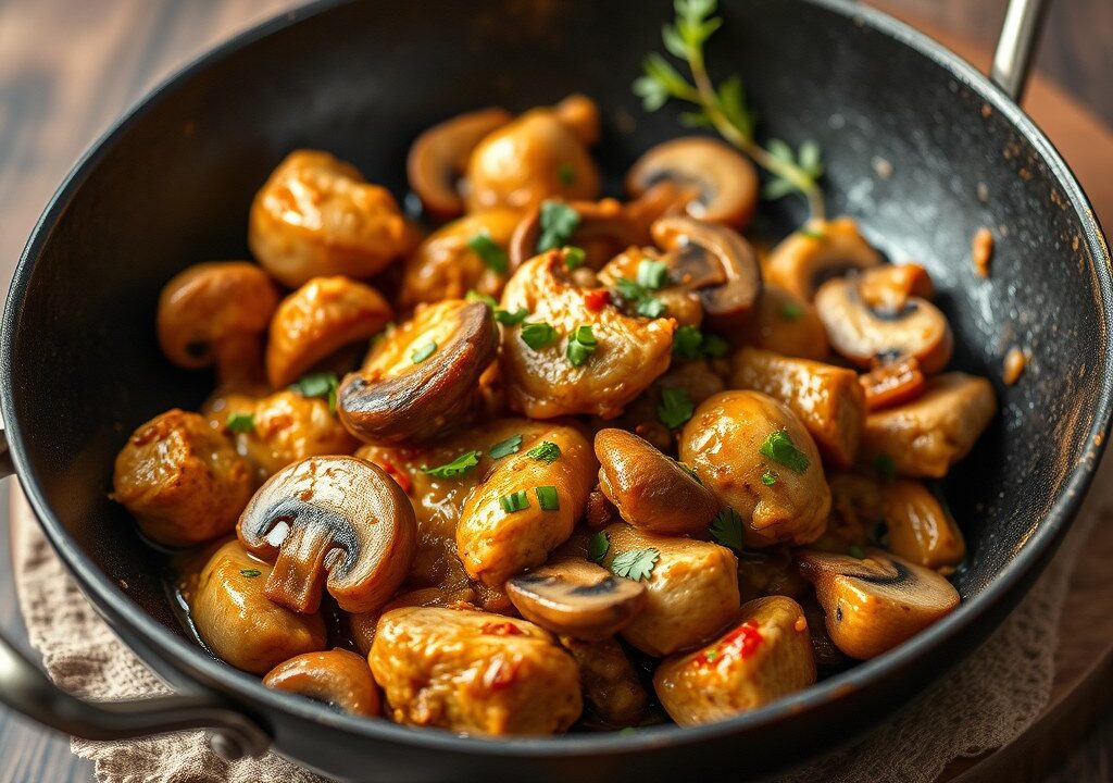 Kip-Paddestoelen Ragout — AI-gegenereerde illustratie