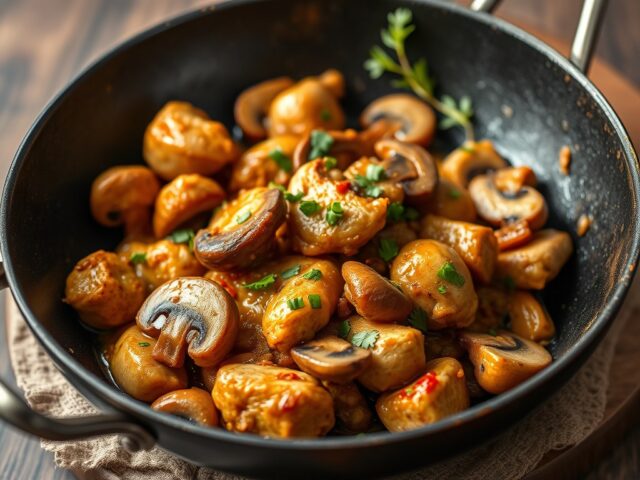 Kip-Paddestoelen Ragout — AI-gegenereerde illustratie