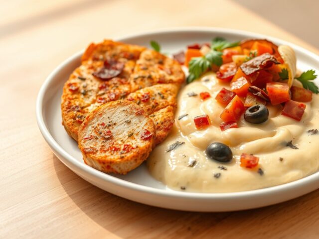 Kip piri-piri met aardappel-olijvenpuree