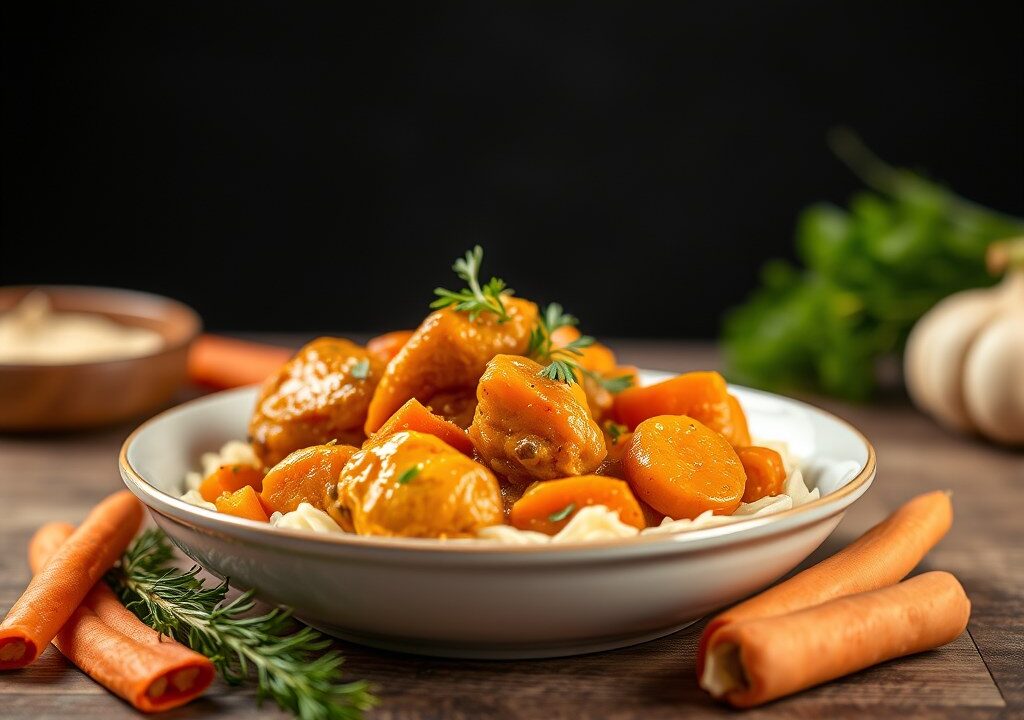 Kipcurry Tyrolienne — AI-gegenereerde illustratie