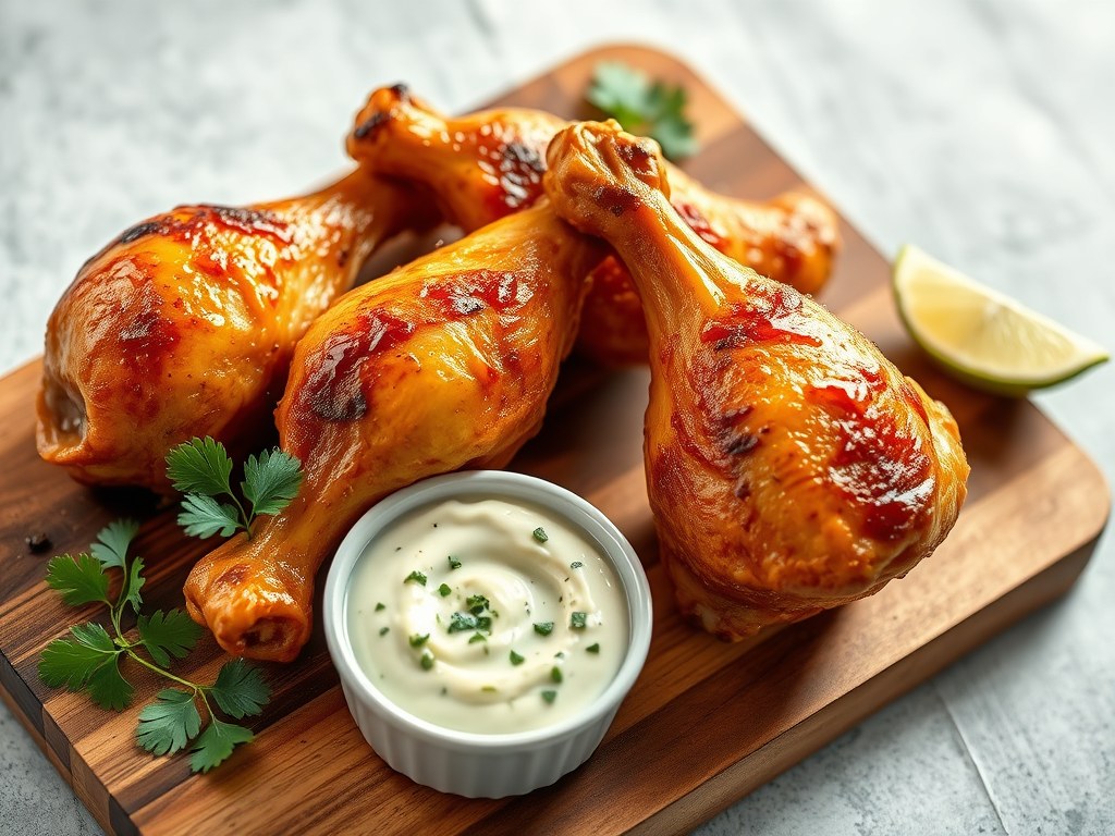 Kipdrumsticks en koriandermayo, AI-gegenereerde illustratie