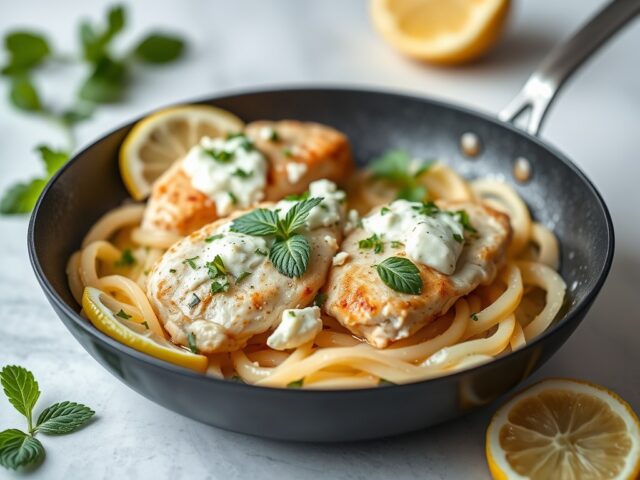 Kipfilet en munt-citroenricotta — AI-gegenereerde illustratie