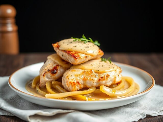 Kipfilet gevuld met komijnekaas en gember — AI-gegenereerde illustratie
