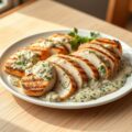 Kipfilet in kruidige pesto-roomsaus