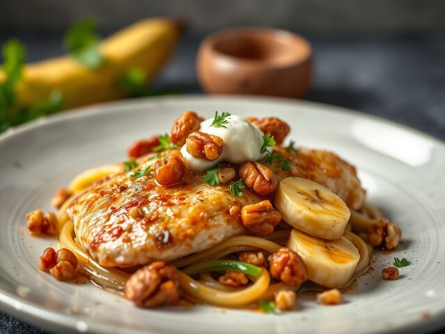 Kipfilet met banaan en walnoten