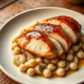 Kipfilet met honingazijnsaus en romige prei