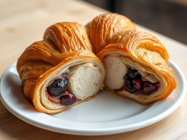 Kipfilet met kersen en gember in croissantdeeg