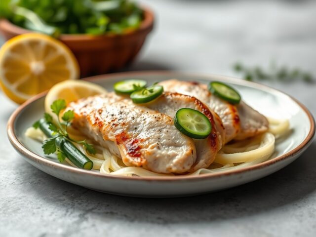 Kipfilet met komkommer — AI-gegenereerde illustratie