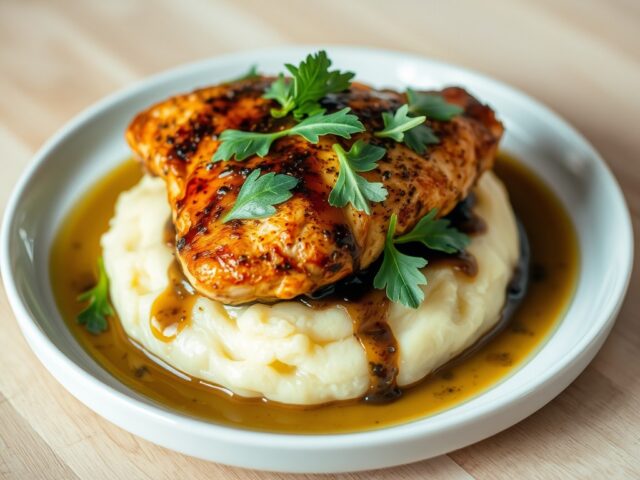 Kipfilet met pureeaardappel, truffel en rucola