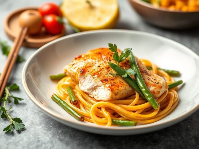 Kipfilet met rode currypasta — AI-gegenereerde illustratie