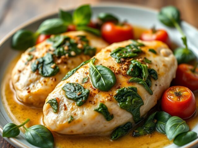 Kipfilet met spinazie — AI-gegenereerde illustratie