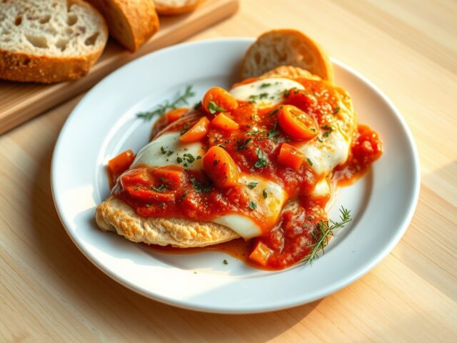 Kipfilet met tomatensaus en mozarella