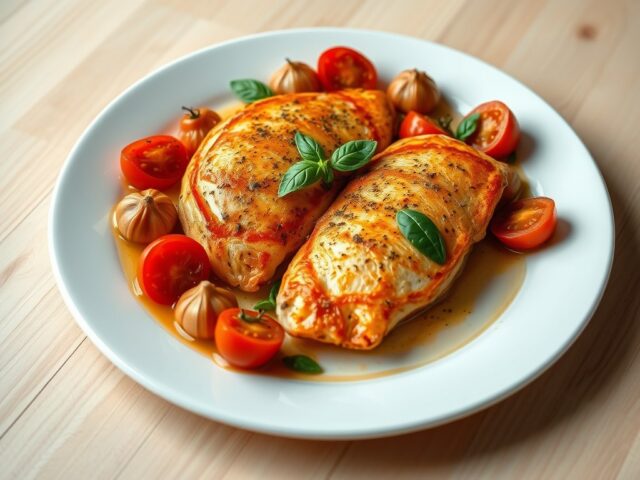 Kipfilets met look en verse tomaten