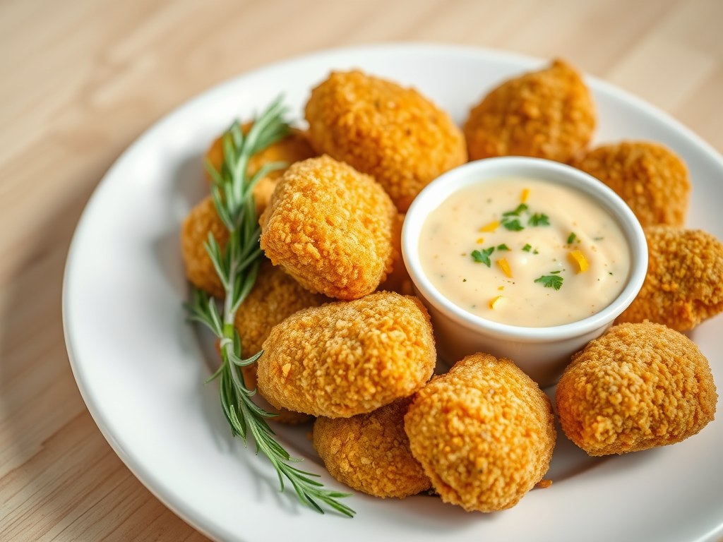 Kiphapjes met dipsaus, AI-gegenereerde illustratie