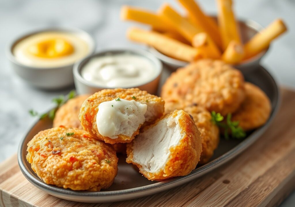 Kipnuggets zoals kinderen die lekker vinden, AI-gegenereerde illustratie