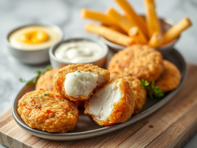 Kipnuggets zoals kinderen die lekker vinden — AI-gegenereerde illustratie