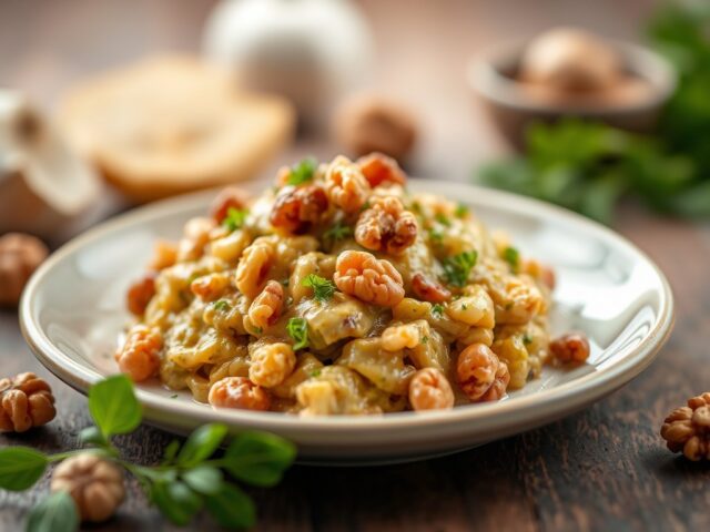 Kippaté met walnoot (tapas) — AI-gegenereerde illustratie