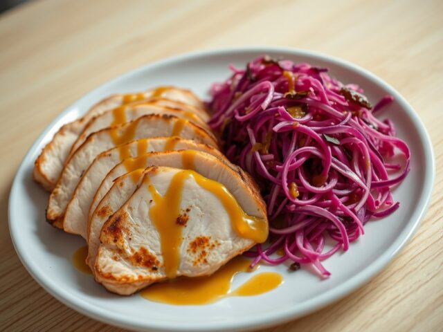 Kippeborst met rode koolsalade