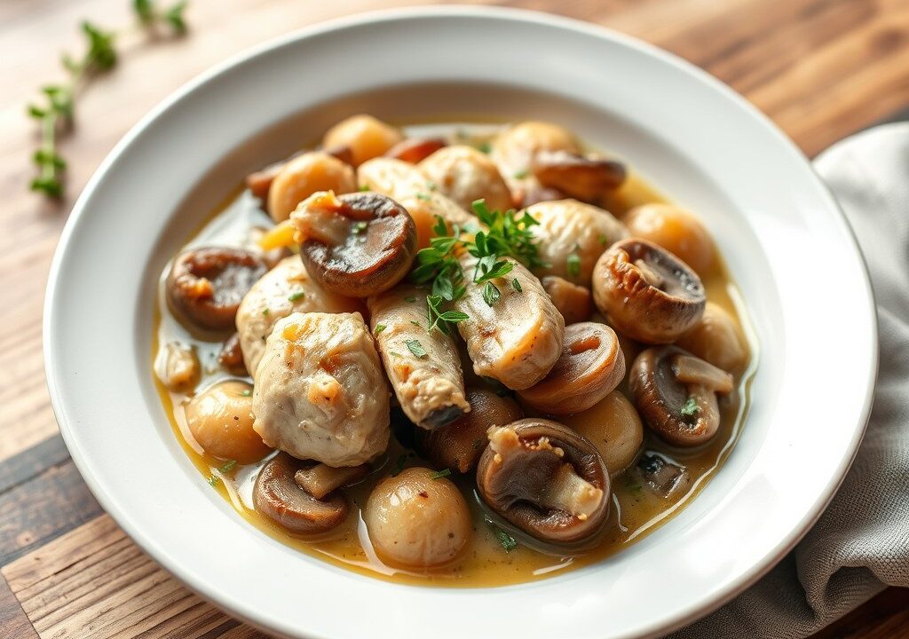 Kippen-champignon ragout — AI-gegenereerde illustratie