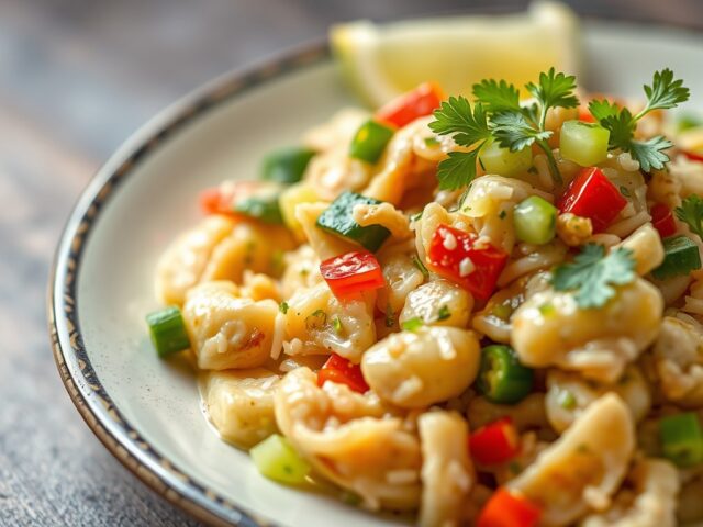 Kippendijen uit Kokos met Komkommer Salade — AI-gegenereerde illustratie