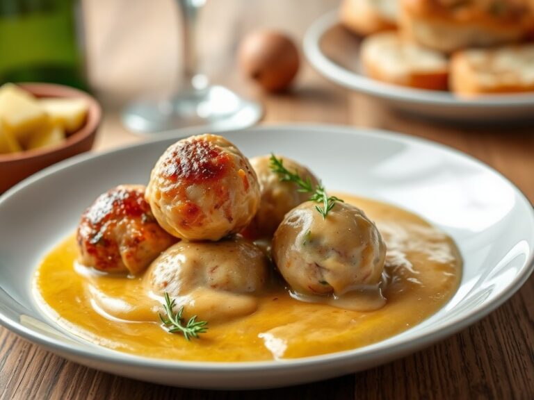 Kippengehaktballen met mosterdsaus