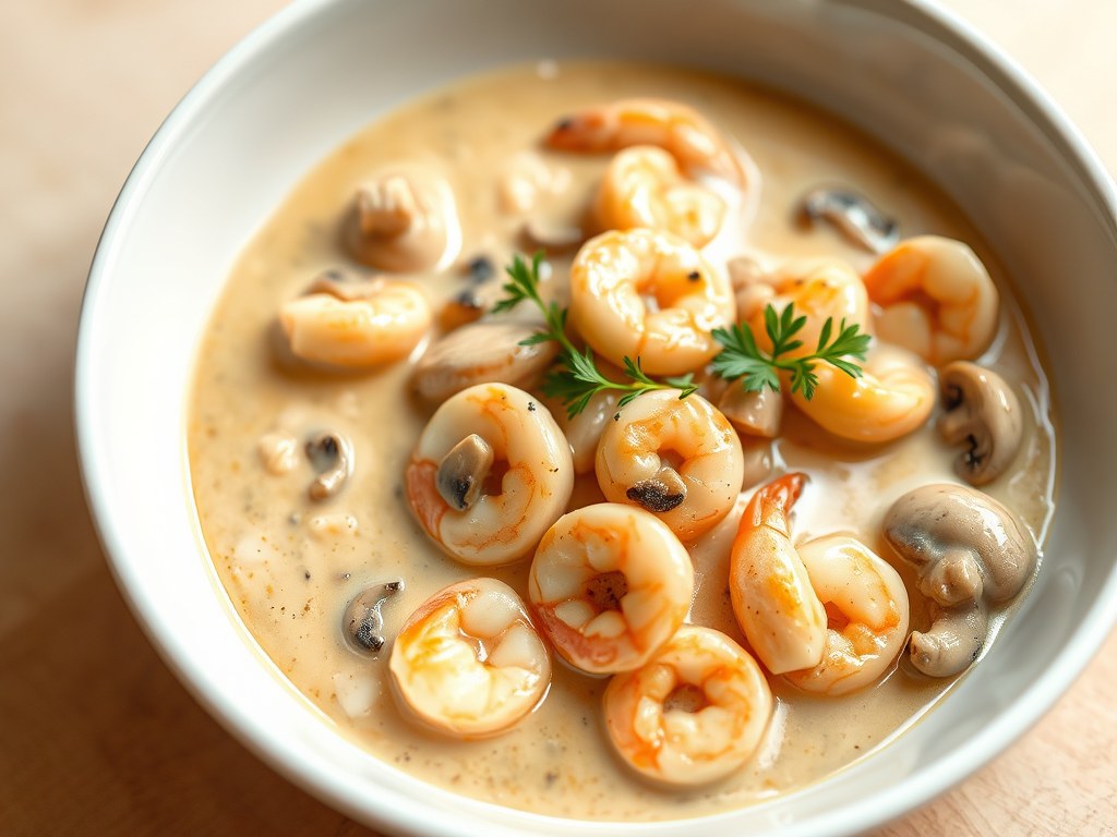 Kippenragout met garnalen, AI-gegenereerde illustratie