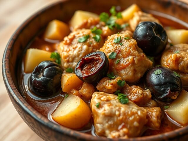 Kippenragout met gedroogde pruimen