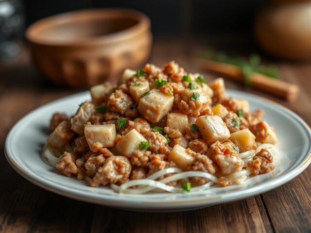 Kippenragout met gedroogde pruimen — AI-gegenereerde illustratie