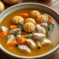Kippensoep met gevulde soesjes