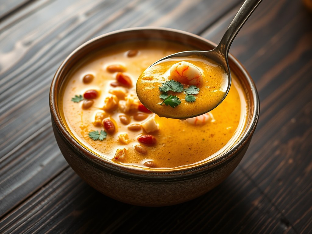 Kippensoep uit India (Mulligatawny), AI-gegenereerde illustratie