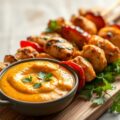 Kippenspiesjes met currydip