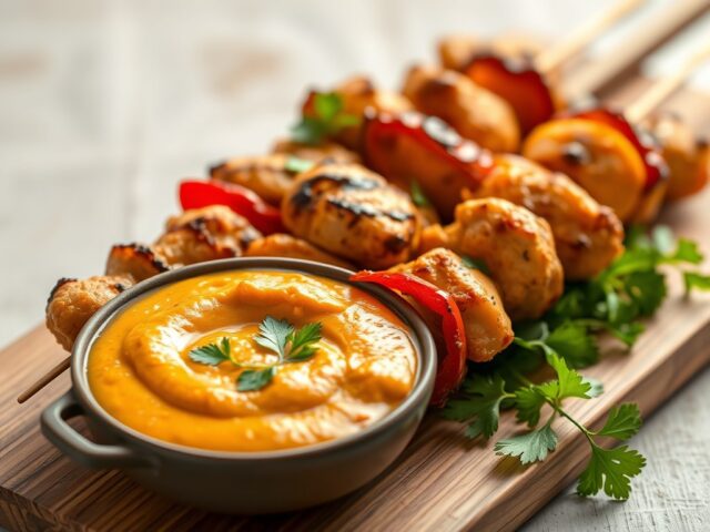 Kippenspiesjes met currydip