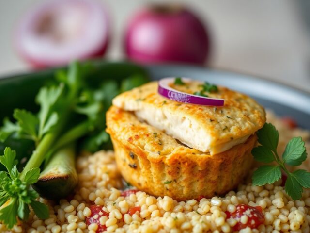 Kippenspiesjes met zuiderse couscous — AI-gegenereerde illustratie