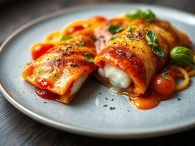 Kiprollade met paprika en mozzarella — AI-gegenereerde illustratie
