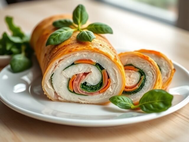 Kiprolletjes met ham, wortel en spinazie