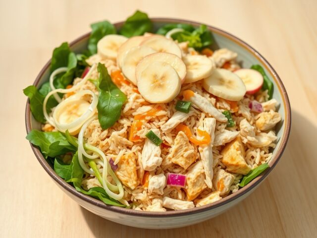 Kipsalade met banaan en sinaasappeldressing