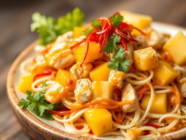 Kipsalade met mangosaus