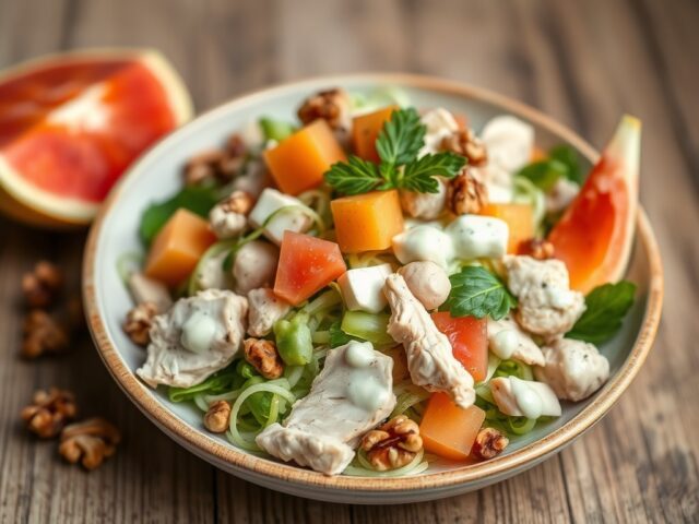 Kipsalade met pomelo en ananas