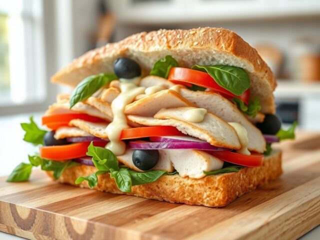 Kipsandwich met basilicumdressing